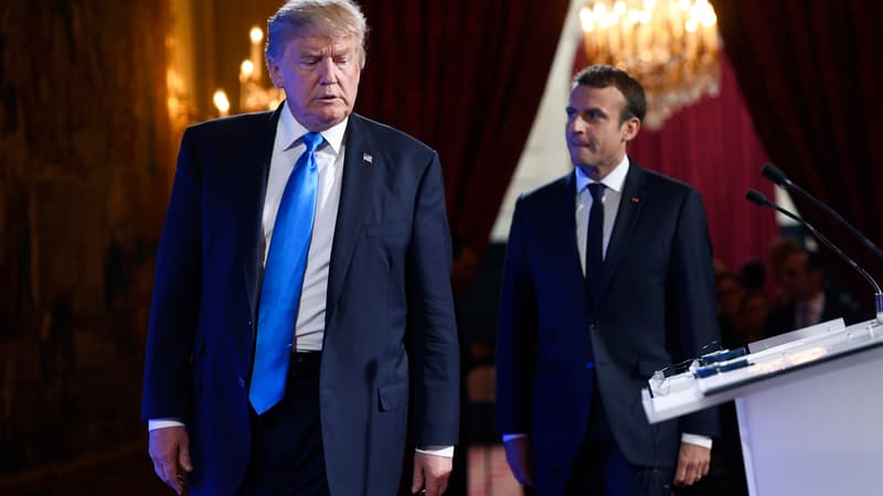 Donald Trump et Emmanuel Macron, le 13 juillet 2017, à l'Elysée. 