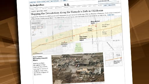 Le New York Times a choisi de mixer cartographie et photos pour créer une vision globale des dégâts.
