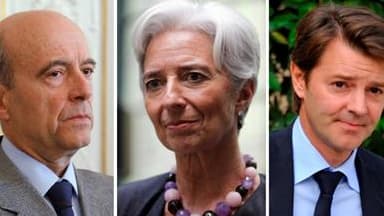 Alain Juppé sera le prochain ministre de la Défense dans le gouvernement que l'Elysée s'apprête à dévoiler, selon la chaîne de télévision BFM TV. Christine Lagarde et François Baroin conserveraient leurs portefeuilles, à l'Economie et au Budget. /Photos d