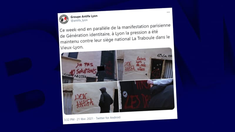 La façade des locaux de Génération identitaire vandalisée à Lyon