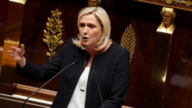 Marine Le Pen prend la parole durant le débat sur les politiques migratoires de la France à l'Assemblée Nationale, le 7 octobre 2019