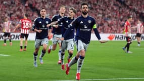 La joie de Bruno Fernandes, buteur face à l'Athletic Bilbao le 1er mai 2025 