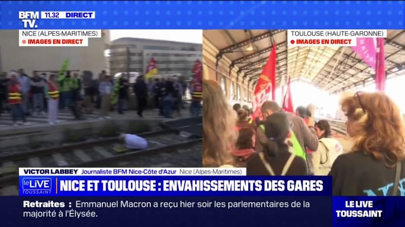 Retraites: les gares de Nice et de Toulouse envahies par des manifestants