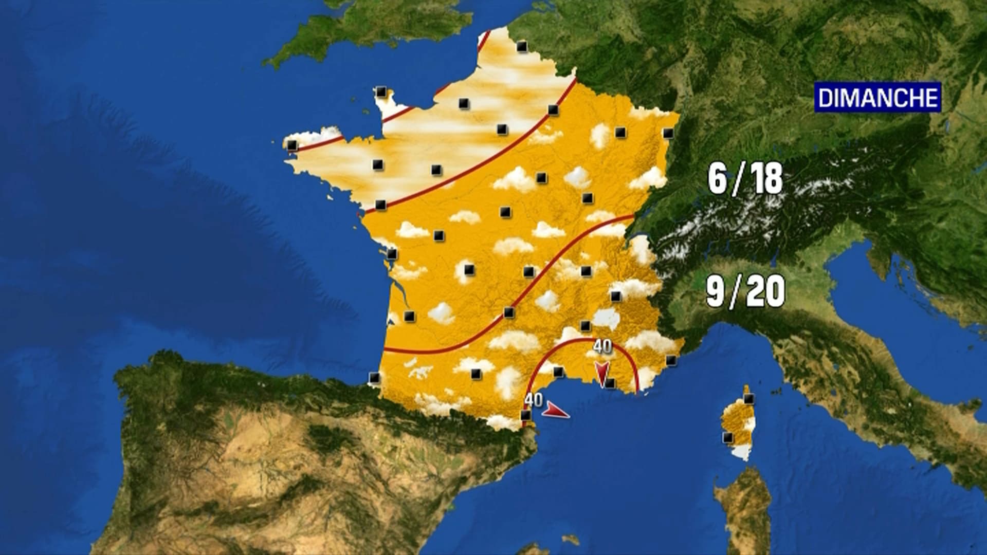 La carte de dimanche en France. La carte de dimanche en France.