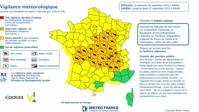 26 départements ont été placés en vigilance orange ce mercredi matin.