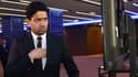 Le président qatari du Paris Saint-Germain Nasser Al-Khelaïfi, lors d'une pause pendant le Congrès de l'UEFA, le 7 février 2019 à Rome