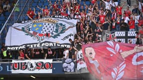 Les supporteurs de Brest lors d'un match au stade Océane du Havre en août 2023