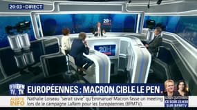 Européennes: Emmanuel Macron cible Marine Le Pen