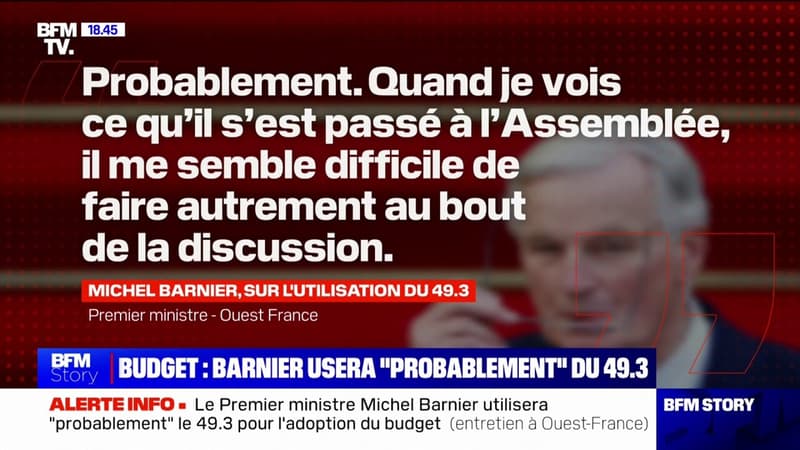 Budget: Michel Barnier indique qu'il utilisera 