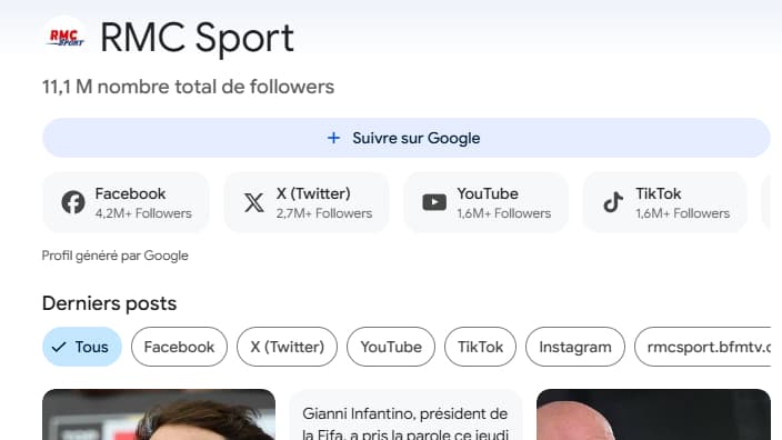 Une capture de la page d'inscription au flux Google Discover de RMC Sport