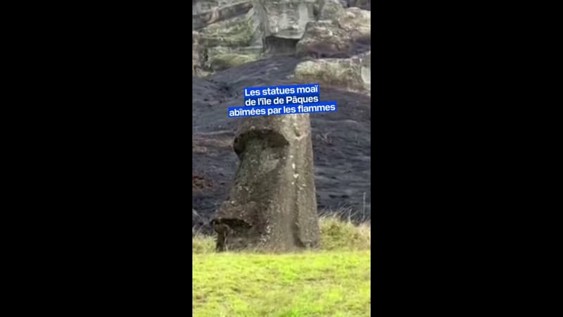 Sur l'Île de Pâques, les statues Moaï endommagées par les flammes