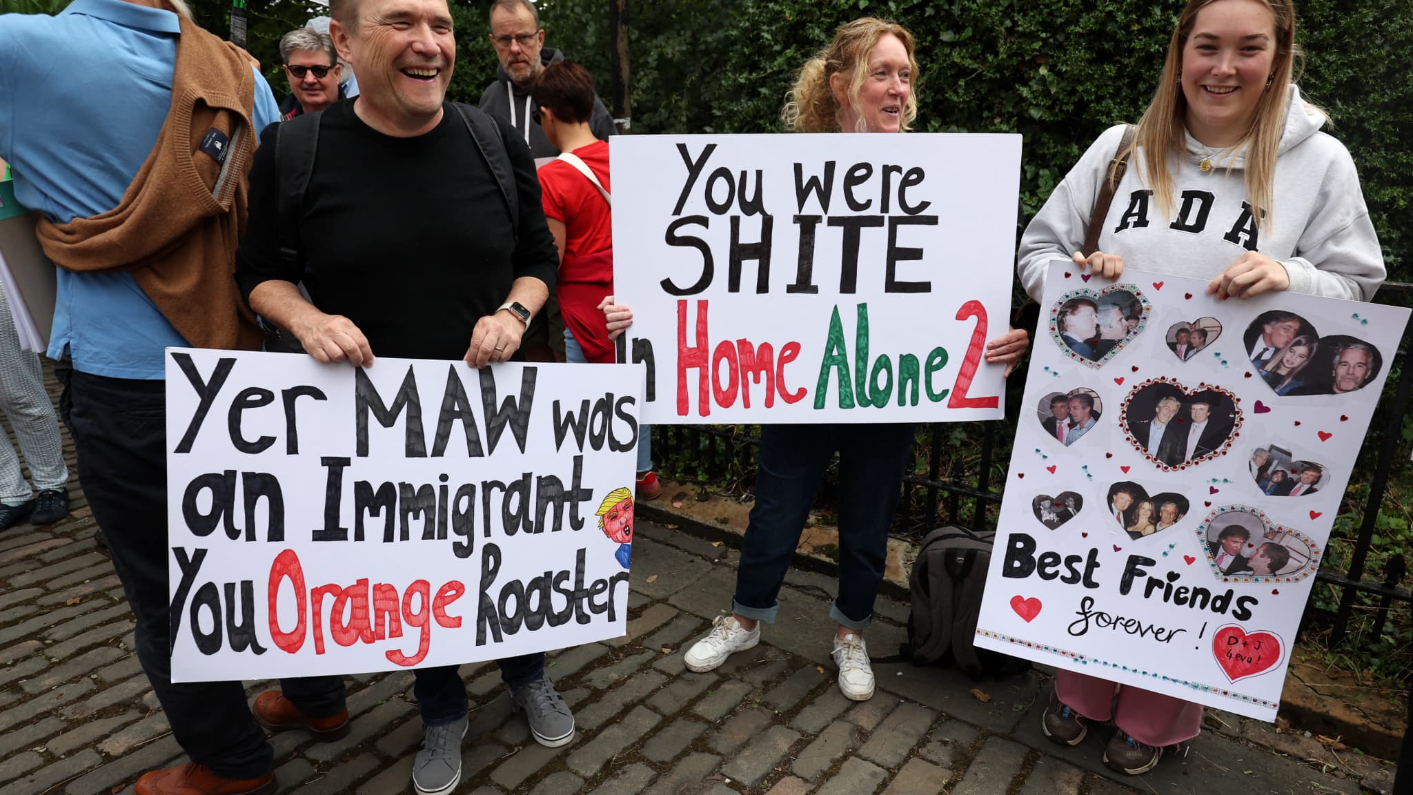 Blanden signs protesters during a demonstration of the Blanden signs protesters during a demonstration of the