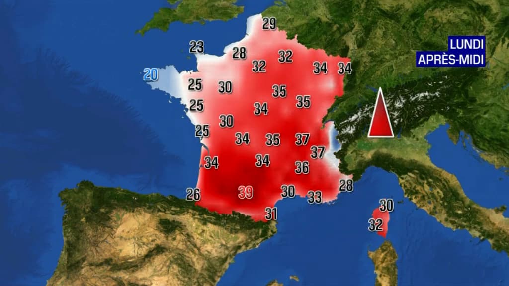 Les températures pourront grimper jusqu'à 39 degrés dans le Sud-Ouest lundi. 