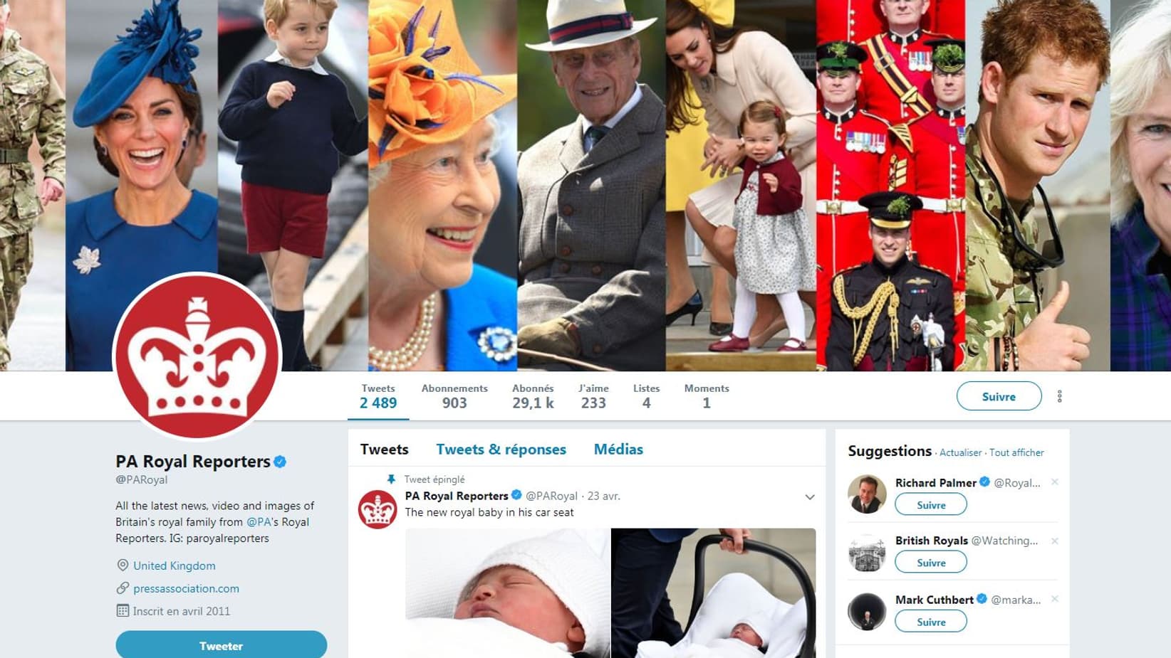 Le compte Twitter de PA Royal Reporters