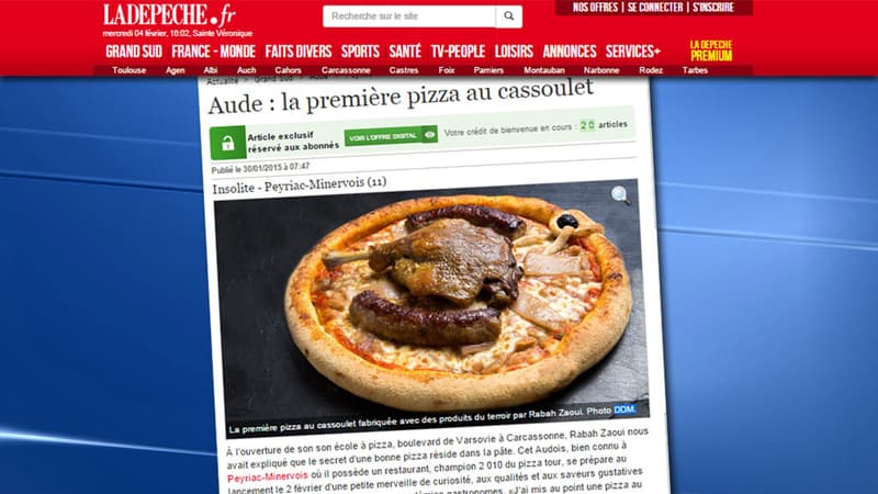 La pizza au cassoulet est servie dans un restaurant de Peyriac-Minervois dans l'Aude.
