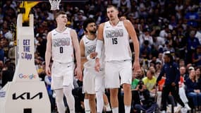 Christian Braun, Jamal Murray et Nikola Jokic lors de la victoire de Denver contre Oklahoma City (119-107, play-offs NBA), le 15 mai 2025