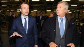 Emmanuel Macron et Vincent Bolloré, à Ergue-Gaberic le 15 janvier 2016