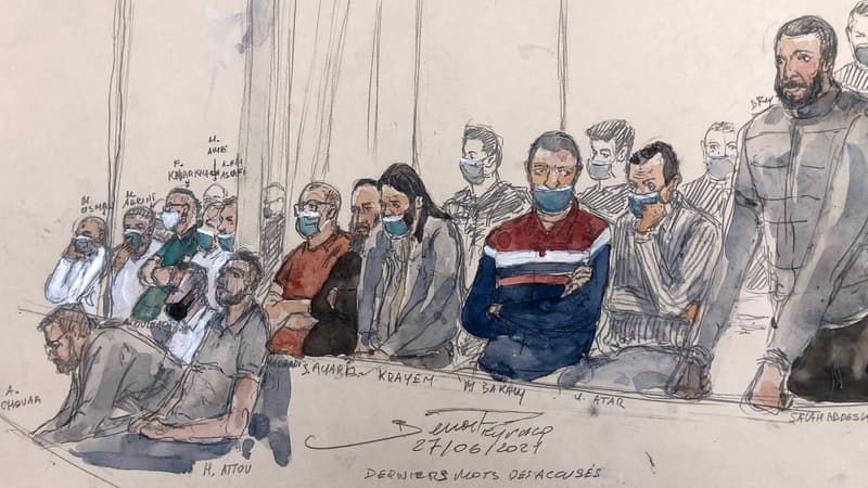 Salah Abdeslam lors de la dernière journée d'audience du procès des attentats du 13-Novembre le 27 juin 2022;