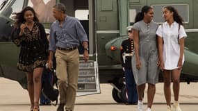 La famille Obama le 21 août 2016 au départ de Washington.
