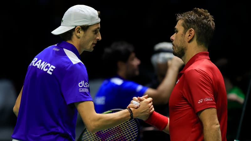 Ugo Humbert avec Stan Wawrinka en Coupe Davis, à Manchester le 12 septembre 2023