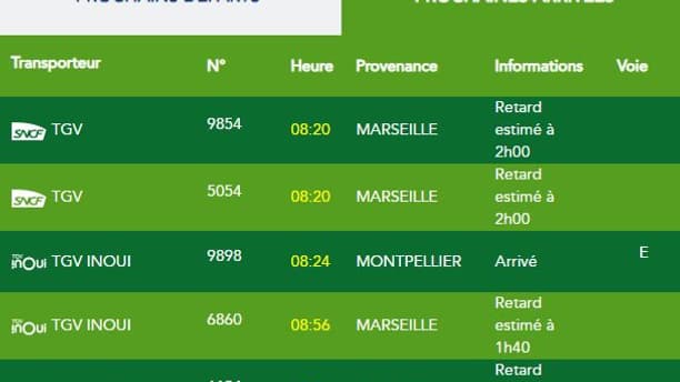 Des trains affichent 2h de retard entre Marseille et Lyon.