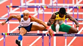 Sasha Zhoya sur les séries du 110m haies à Eugene, le 16 juillet 2022