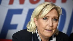 La présidente du Front national Marine Le Pen, lors d'une conférence de presse à Vannes le 22 octobre 2017. 