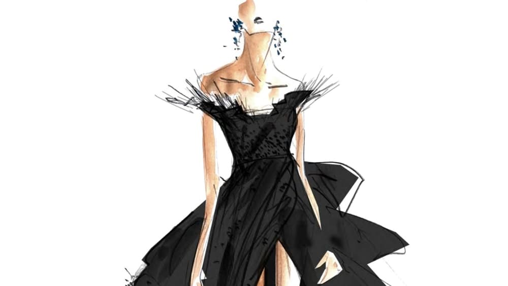 Le croquis d'une robe couture Chopard. Le croquis d'une robe couture Chopard.
