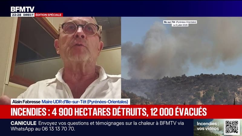 Incendie dans les Pyrénées-Orientales: "L'inquiétude est omniprésente et ça fait maintenant deux jours que cela dure", témoigne Alain Fabresse, maire UDR d'Ille-sur-Têt