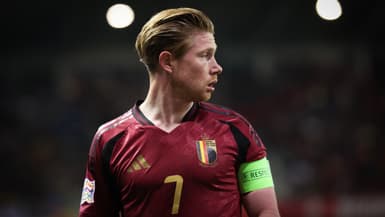 Kevin De Bruyne lors du match retour Belgique-Ukraine en barrage de Ligue des nations le 23 mars 2025.