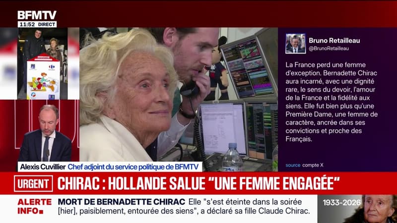 Morte de Bernadette Chirac: François Hollande salue "une femme engagée"