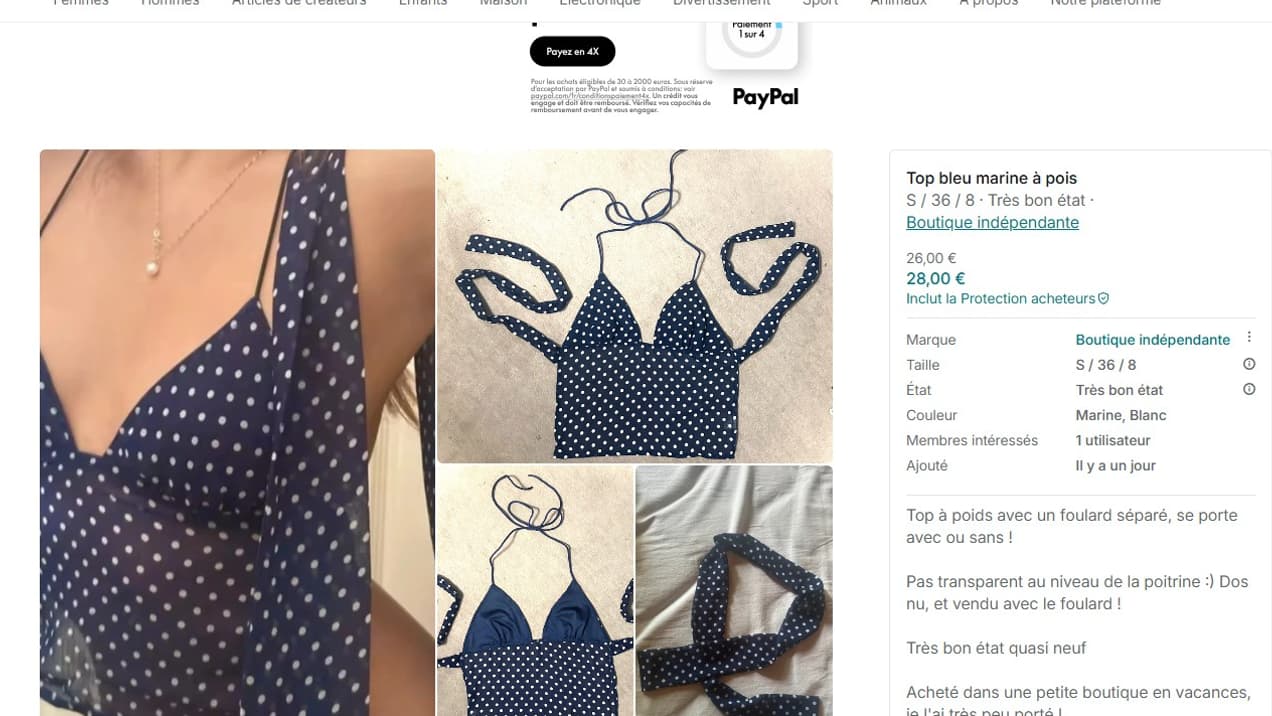 Haut à pois vendu 28 euros sur Vinted