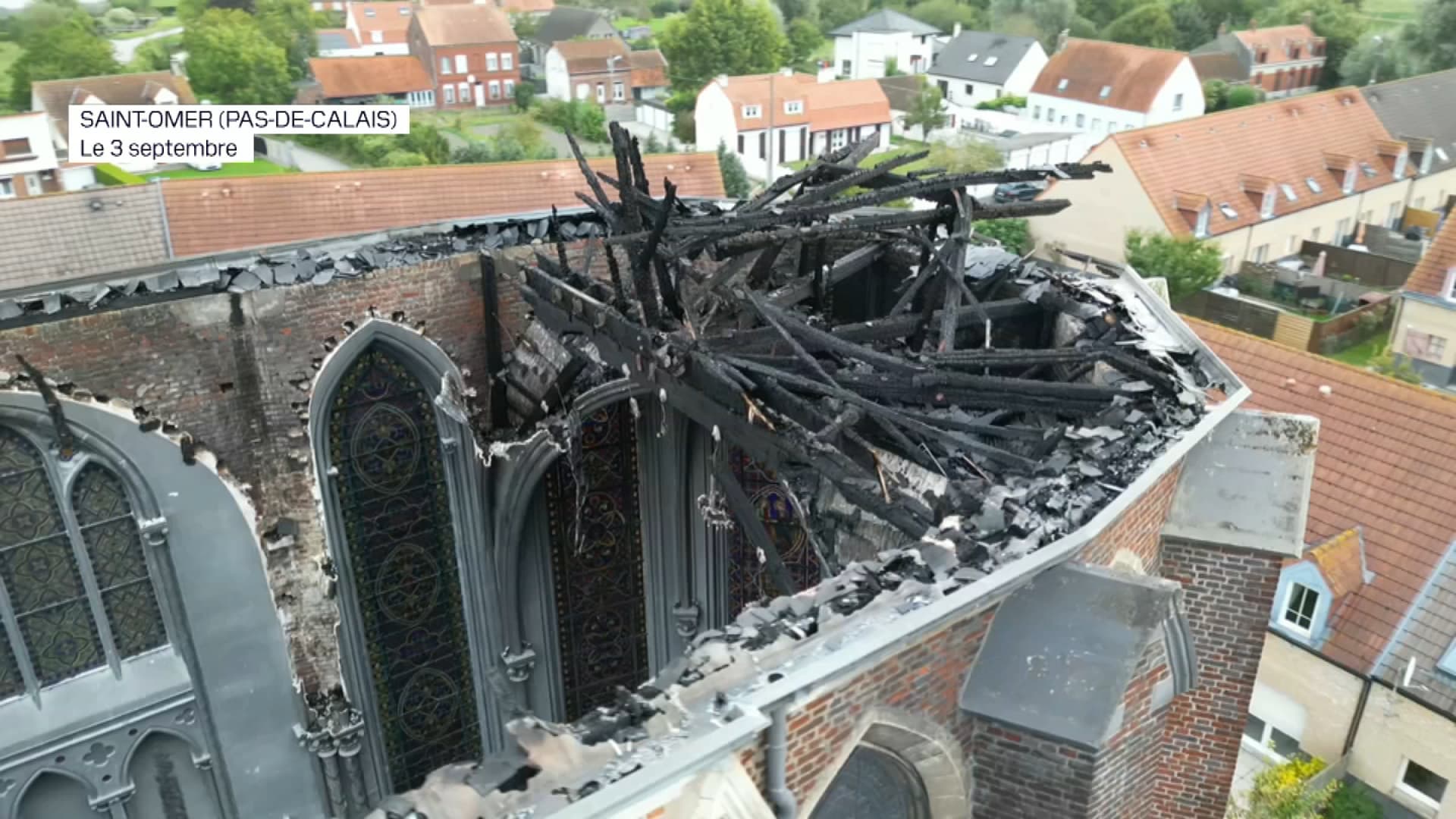 L'église de l'Immaculée-Conception à Saint-Omer (Pas-de-Calais) ce mardi 3 septembre 2024, après avoir été touché par un incendie la veille. L'église de l'Immaculée-Conception à Saint-Omer (Pas-de-Calais) ce mardi 3 septembre 2024, après avoir été touché par un incendie la veille.