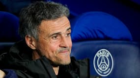 Luis Enrique sur le banc du PSG au Parc des Princes, 14 février 2024