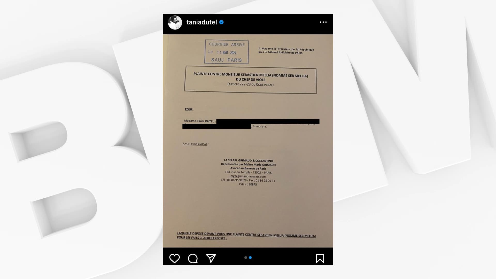 L'humoriste Tania Dutel a déposé plainte pour "viols" contre Seb Mellia.