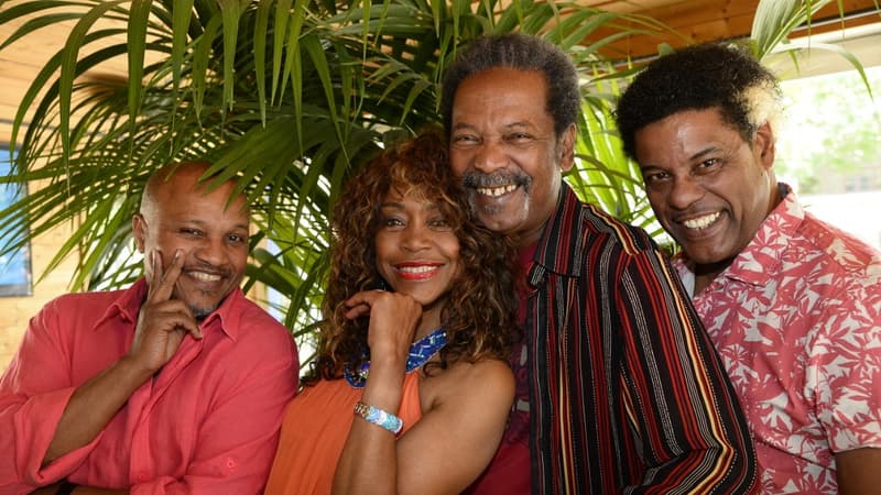 Guy Bevert, Cémence Bringtown, José Sébéloué et Julien Tarquin, du groupe "La Compagnie Creole", le 3 juin 2015 à Paris.