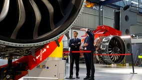 Emmanuel Macron lors de la visite de l'usine Safran de Villaroche (Seine-et-Marne), le 16 juin 2023.