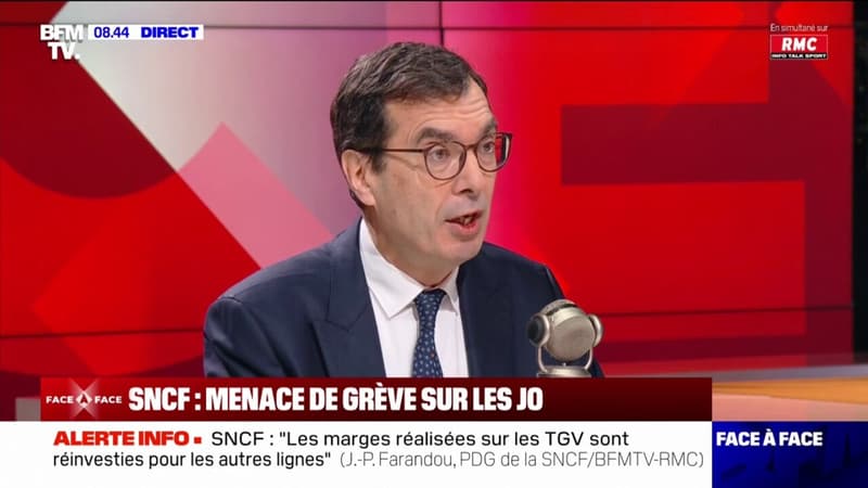 Menaces de grève de la SNCF pendant les JO: &quot;Je ne vois pas de risques particuliers&quot; assure Jean-Pierre Farandou