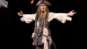 Johhny Depp déguisé en Jack Sparrow à Anaheim en 2015