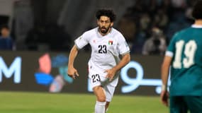Le joueur palestinien Ataa Jaber lors d'un match de qualification à la Coupe du monde 2026, le 25 mars 2025