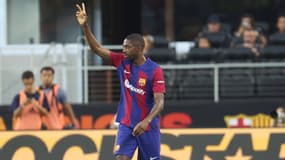Ousmane Dembélé pendant un match amical du Barça en juillet 2023