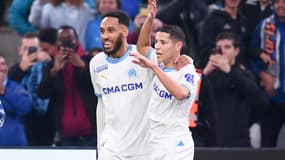 Pierre-Emerick Aubameyang et Amine lors du match de Ligue 1 OM-Clermont, le 17/12/2023