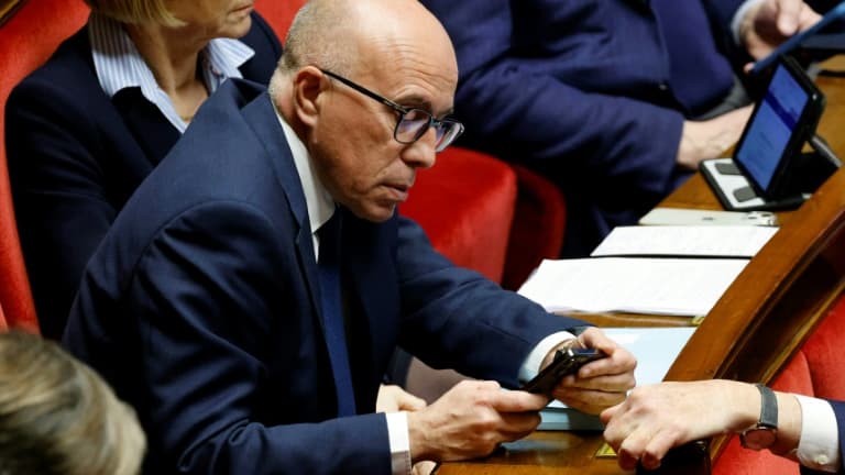 Le patron des LR Eric Ciotti lors des débats sur la réforme des retraites à l'Assemblée nationale, le 14 février 2023 à Paris