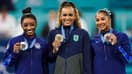 Rebeca Andrade, Simone Biles et Jordan Chiles, le 5 août 2024 aux JO de Paris