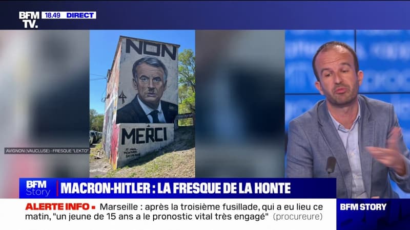 Manuel Bompard (LFI) sur la fresque représentant Macron en Hitler: 