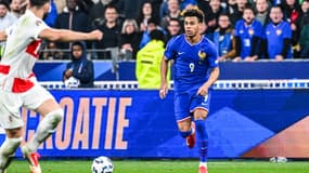 Désiré Doué lors de la victoire de la France contre la Croatie (2-0, 5 t.a.b. 4) en quarts de finale de la Ligue des nations, le 23 mars 2025