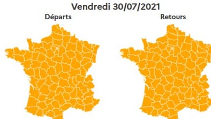 Ce 30 juillet est classé orange sur les routes dans le sens des départs comme des retours. Ce 30 juillet est classé orange sur les routes dans le sens des départs comme des retours.