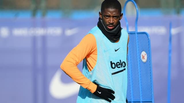 L'attaquant français du FC Barcelone, Ousmane Dembélé, lors d'un entraînement, le 22 janvier 2022