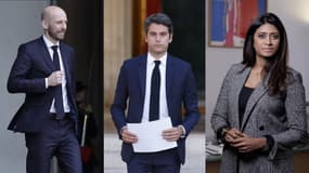 Stanislas Guerini, Gabriel Attal et Prisca Thevenot à Paris le 6 mars 2024, le 7 juillet 2024 et le 25 septembre 2023