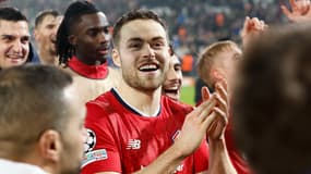 Les Lillois célèbrent leur victoire contre le Feyenoord Rotterdam le 29 janvier 2025 en Ligue des champions